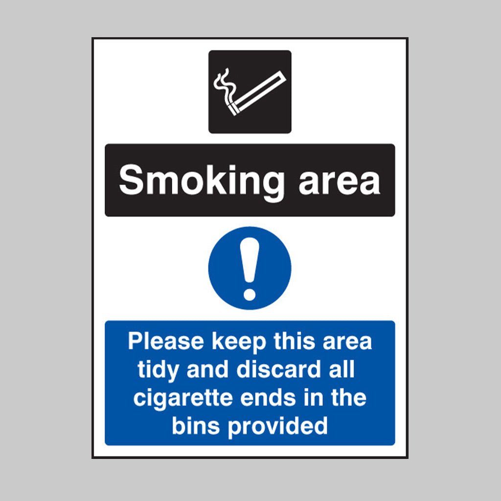 Smoking Area Keep Area Tidy And Discard All Ends In Bins Sign - Ready Set SuppliedSmoking Area Keep Area Tidy And Discard All Ends In Bins SignRigid Plastic13081K
