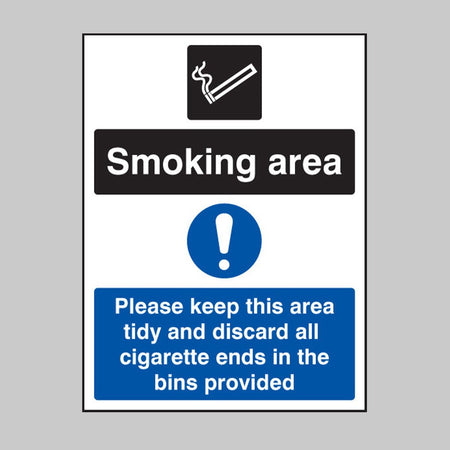 Smoking Area Keep Area Tidy And Discard All Ends In Bins Sign - Ready Set SuppliedSmoking Area Keep Area Tidy And Discard All Ends In Bins SignRigid Plastic13081K