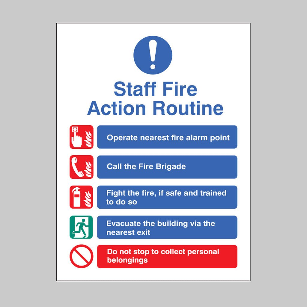 Staff Fire Action Routine Sign - Ready Set SuppliedStaff Fire Action Routine SignRigid Plastic11439E