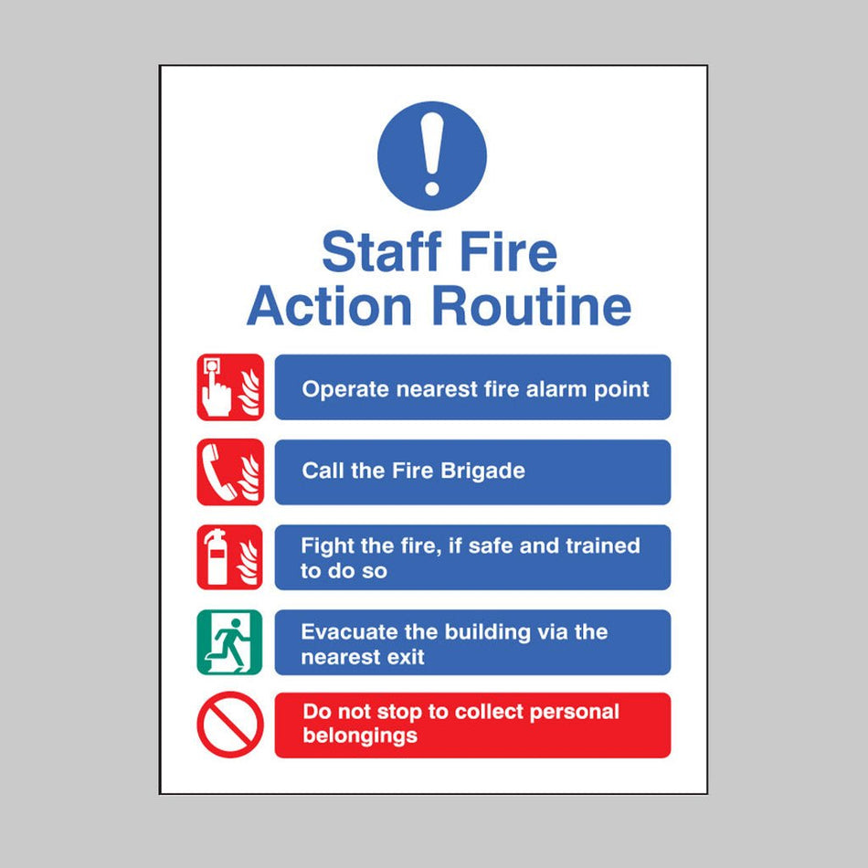 Staff Fire Action Routine Sign - Ready Set SuppliedStaff Fire Action Routine SignRigid Plastic11439E