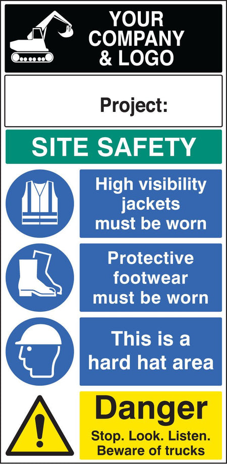 Stop Look Listen PPE Site Board 600 x 1200mm - Ready Set SuppliedStop Look Listen PPE Site Board 600 x 1200mm58023