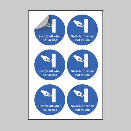Switch Off When Not In Use 65mm Dia - Sheet of 6 Peel 'N' Stick Labels - Ready Set SuppliedSwitch Off When Not In Use 65mm Dia - Sheet of 6 Peel 'N' Stick Labels51653