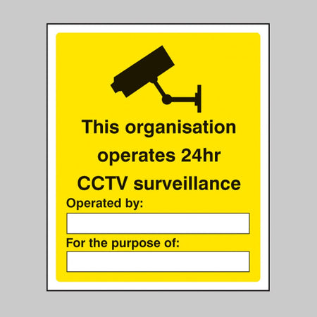 This Organisation Operates 24Hr CCTV Surveillance Sign - Ready Set SuppliedThis Organisation Operates 24Hr CCTV Surveillance SignRigid Plastic11710H