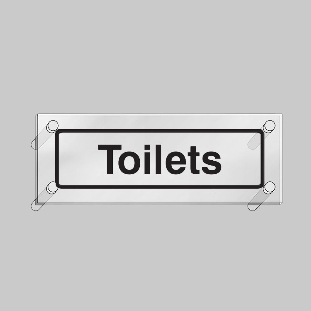 Toilets Visual Impact 5mm Acrylic Sign 450 x 150mm With Stand Off Locators - Ready Set SuppliedToilets Visual Impact 5mm Acrylic Sign 450 x 150mm With Stand Off Locators59192