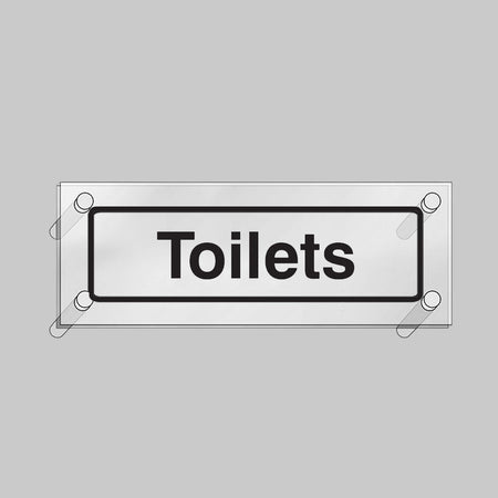 Toilets Visual Impact 5mm Acrylic Sign 450 x 150mm With Stand Off Locators - Ready Set SuppliedToilets Visual Impact 5mm Acrylic Sign 450 x 150mm With Stand Off Locators59192