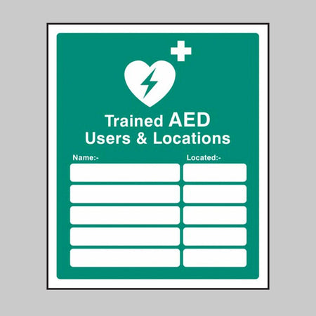 Trained AED Users & Locations Sign - Ready Set SuppliedTrained AED Users & Locations SignRigid Plastic15997H