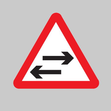 Two Way Traffic Crossing Ahead Class RA1 Triangle With Channelling Sign - Ready Set SuppliedTwo Way Traffic Crossing Ahead Class RA1 Triangle With Channelling Sign57859