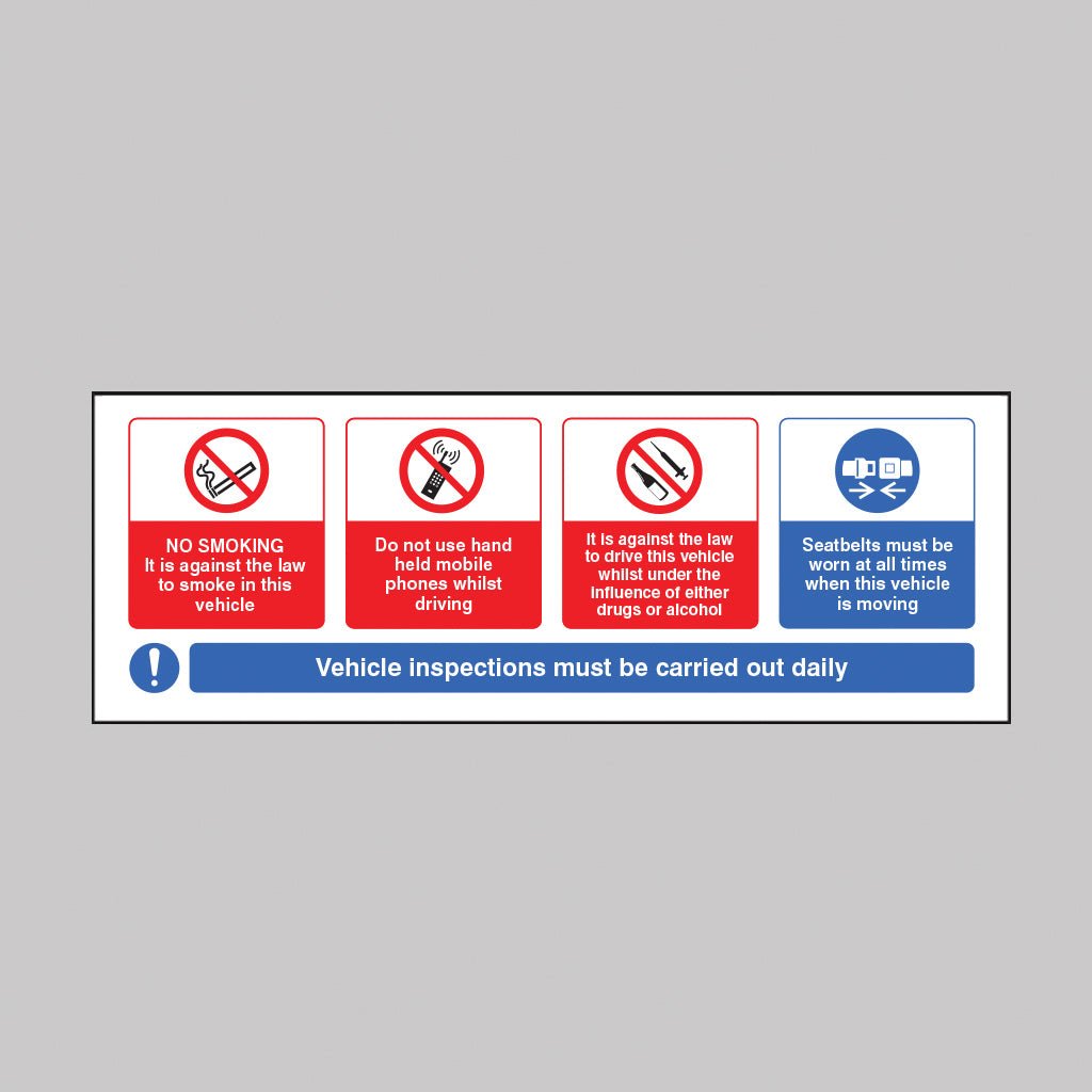 Vehicle Sticker - No Smoking, Mobile Phone, Drink/Drugs - Wear Seatbelt Sign - Ready Set SuppliedVehicle Sticker - No Smoking, Mobile Phone, Drink/Drugs - Wear Seatbelt Sign23669S