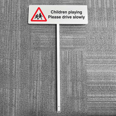 Verge Sign - Children Playing Please Drive Slowly 450 x 150mm (Post 800mm) - Ready Set SuppliedVerge Sign - Children Playing Please Drive Slowly 450 x 150mm (Post 800mm)56588
