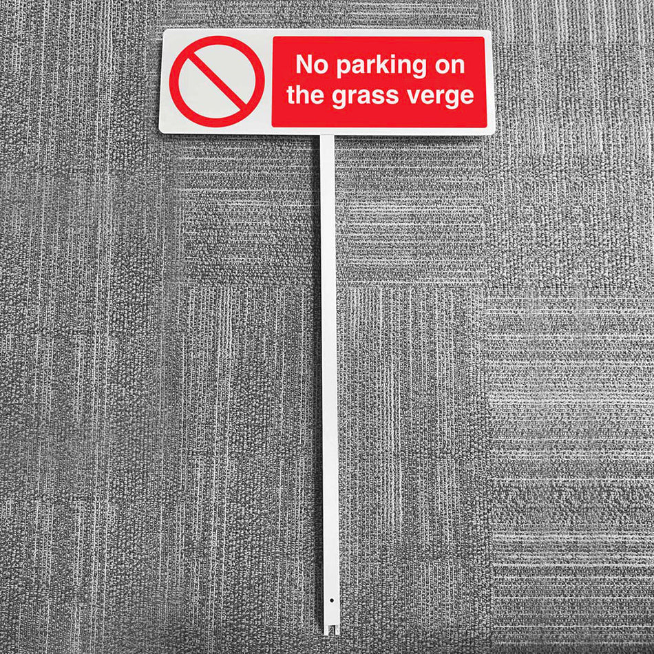 Verge Sign - No Parking On The Grass Verge 450 x 150mm (Post 800mm) - Ready Set SuppliedVerge Sign - No Parking On The Grass Verge 450 x 150mm (Post 800mm)56695