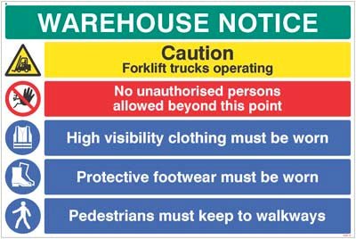 Warehouse Safety Caution Forklift Trucks, Hivis, Boots Must Be Worn Sign - Ready Set SuppliedWarehouse Safety Caution Forklift Trucks, Hivis, Boots Must Be Worn Sign14307W