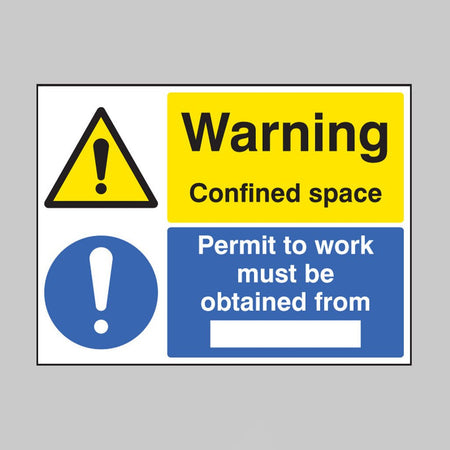 Warning Confined Space Permit To Work Must Be Obtained From (Space To Insert Text) Sign - Ready Set SuppliedWarning Confined Space Permit To Work Must Be Obtained From (Space To Insert Text) SignRigid Plastic16262H