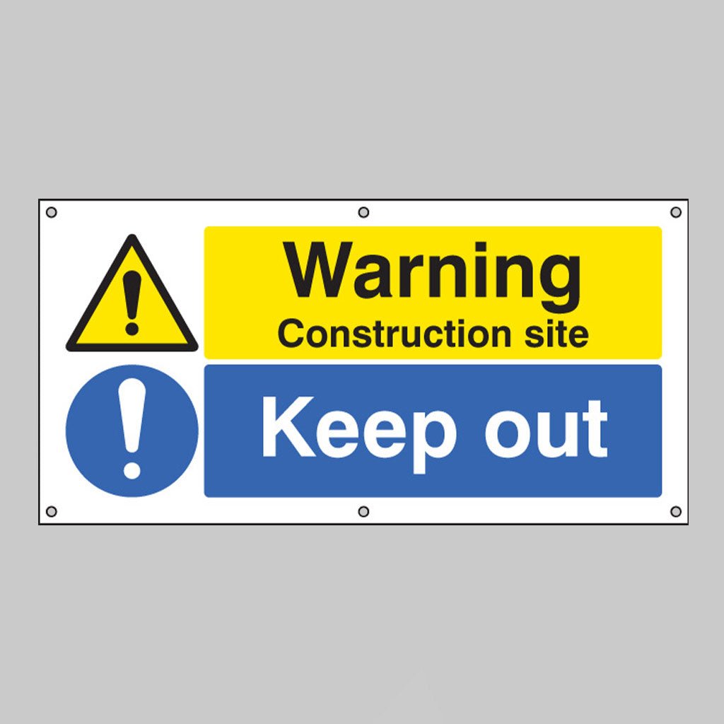 Warning Construction Site Keep Out Banner With Eyelets 1270 x 610mm - Ready Set SuppliedWarning Construction Site Keep Out Banner With Eyelets 1270 x 610mm55087