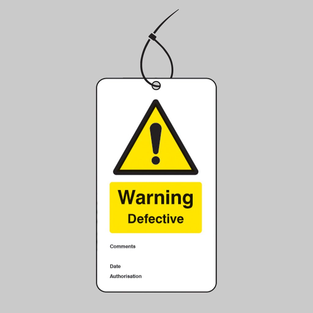 Warning Defective Double Sided Safety Tags 80 x 150mm With Cable Ties (Pack of 10) - Ready Set SuppliedWarning Defective Double Sided Safety Tags 80 x 150mm With Cable Ties (Pack of 10)55058