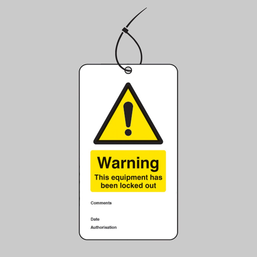 Warning Equipment Is Locked Out Double Sided Safety Tags 80 x 150mm With Cable Ties (Pack of 10) - Ready Set SuppliedWarning Equipment Is Locked Out Double Sided Safety Tags 80 x 150mm With Cable Ties (Pack of 10)55061