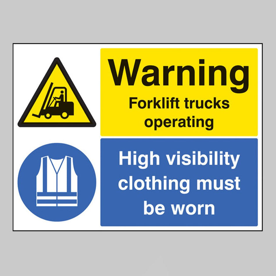 Warning Forklift Trucks Operating High Visibility Clothing Must Be Worn Sign - Ready Set SuppliedWarning Forklift Trucks Operating High Visibility Clothing Must Be Worn SignRigid Plastic14047Q