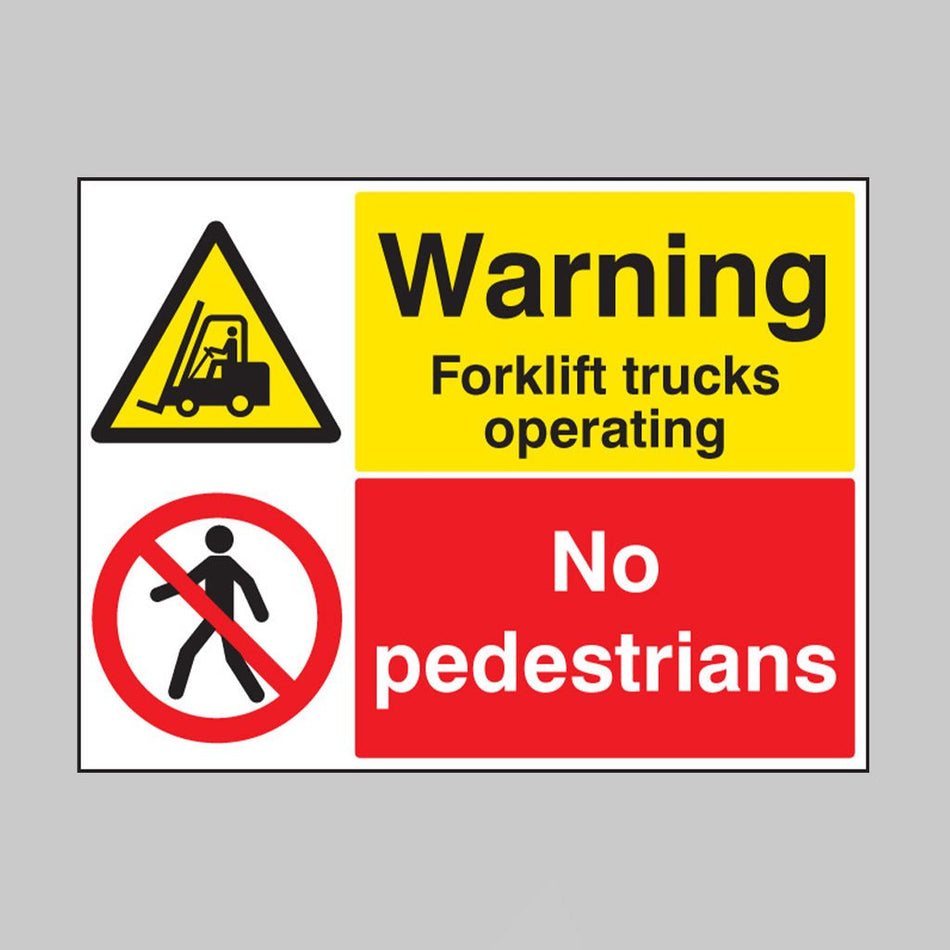Warning Forklift Trucks Operating No Pedestrians Sign - Ready Set SuppliedWarning Forklift Trucks Operating No Pedestrians SignRigid Plastic14033Q