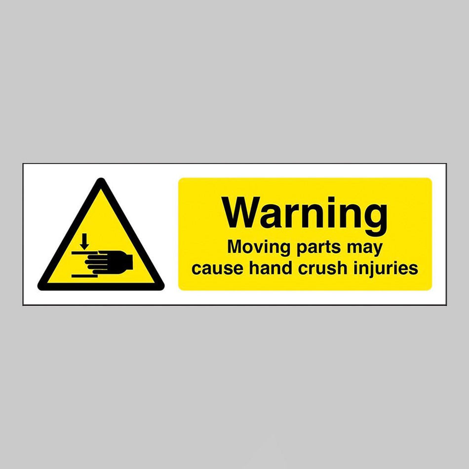 Warning Moving Parts May Cause Hand Crush Injuries Sign - Ready Set SuppliedWarning Moving Parts May Cause Hand Crush Injuries SignRigid Plastic14341A