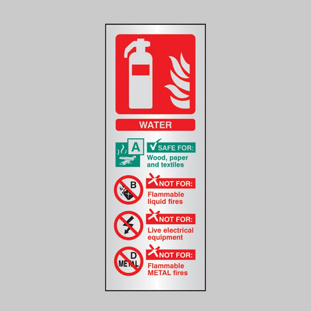 Water Extinguisher Identification Anodised Aluminium 75 x 200mm Adhesive Backed Sign - Ready Set SuppliedWater Extinguisher Identification Anodised Aluminium 75 x 200mm Adhesive Backed Sign59186
