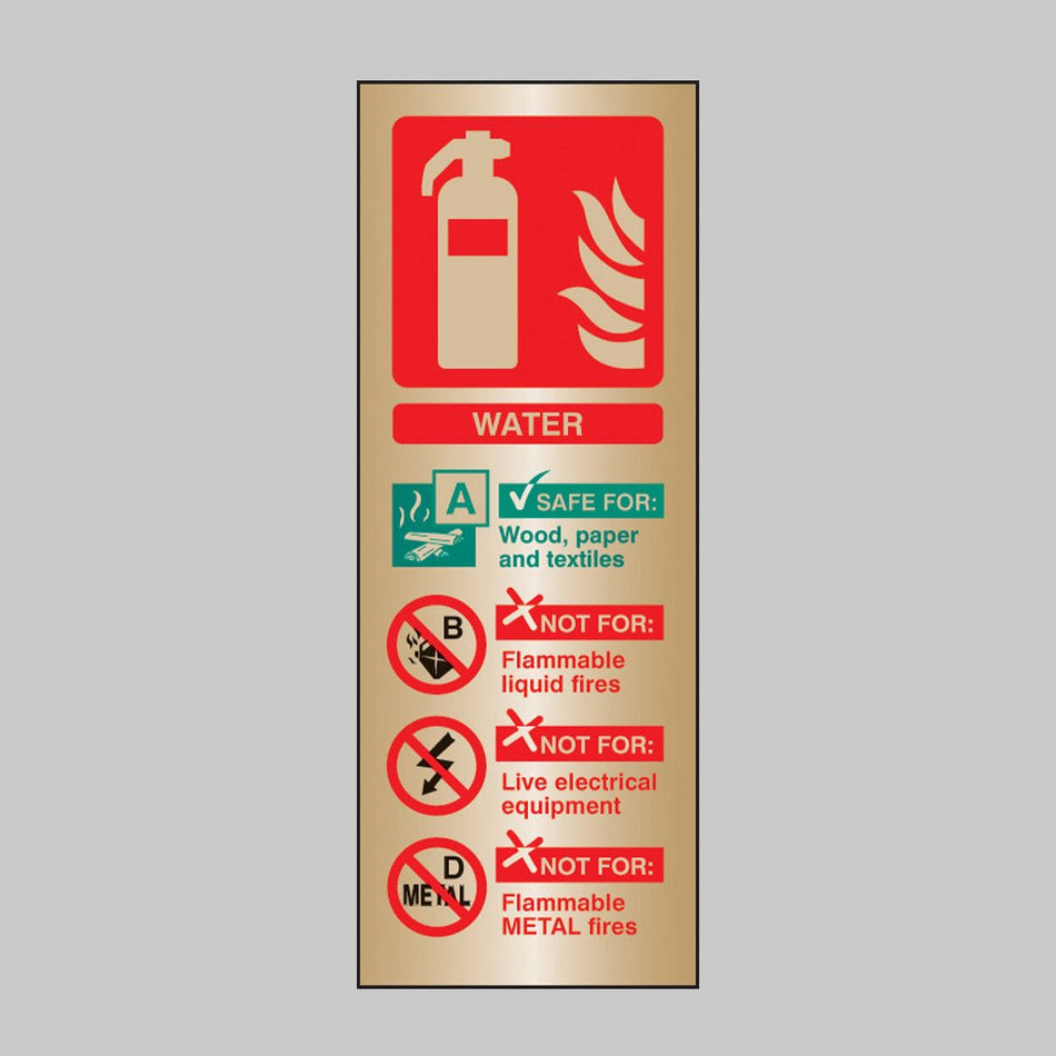 Water Extinguisher Identification Brass 75 x 200mm Adhesive Backed Sign - Ready Set SuppliedWater Extinguisher Identification Brass 75 x 200mm Adhesive Backed Sign59182