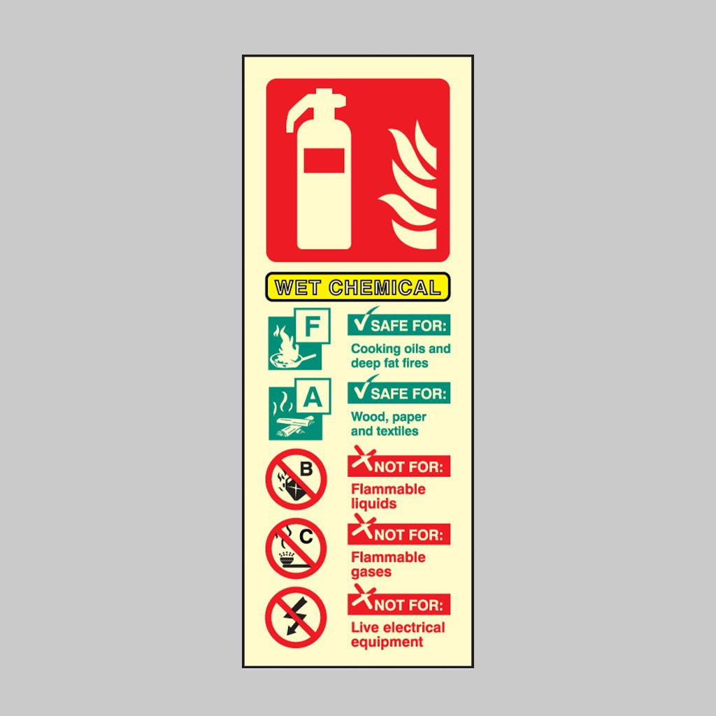 Wet Chemical Fire Extinguisher Identification Sign - Ready Set SuppliedWet Chemical Fire Extinguisher Identification SignUltra Bright (Class C) Photoluminescent Rigid31231S