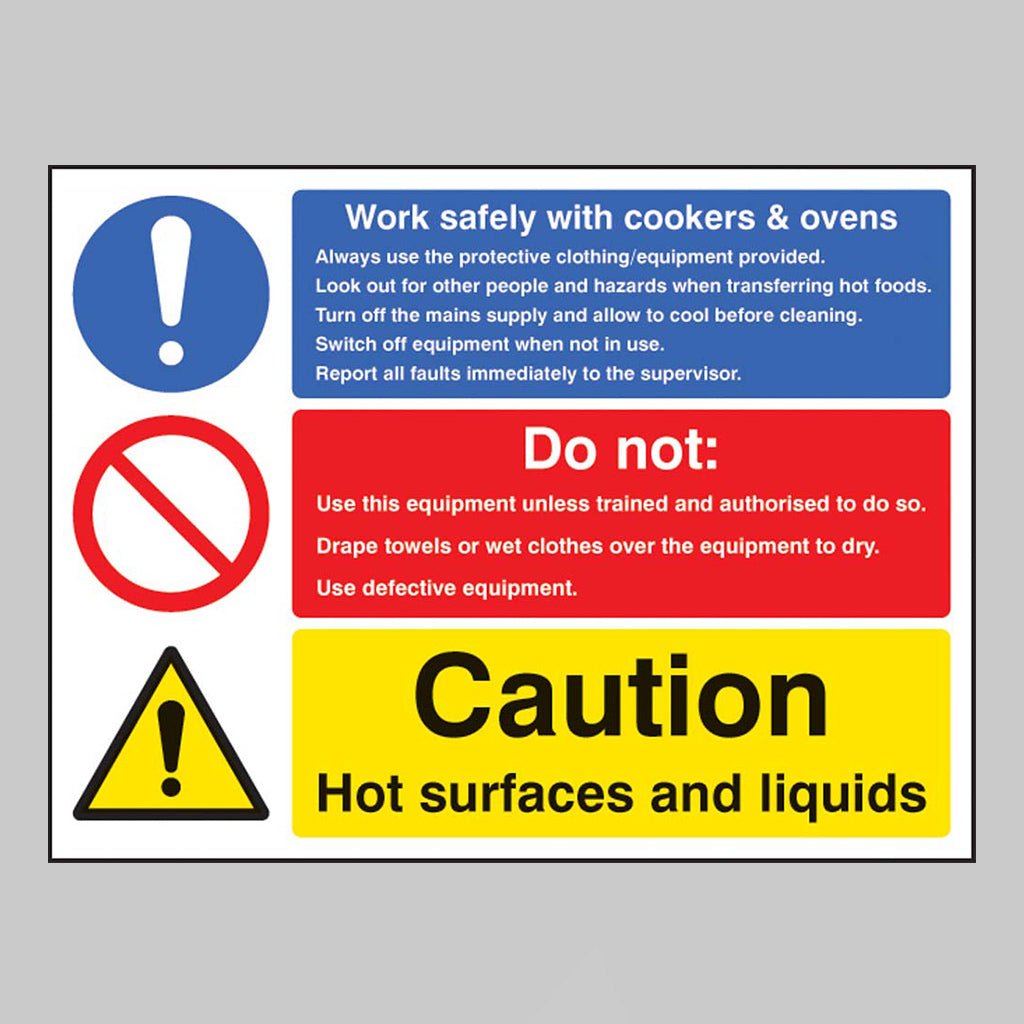 Work Safety With Cookers & Ovens Sign - Ready Set SuppliedWork Safety With Cookers & Ovens SignRigid Plastic15625K